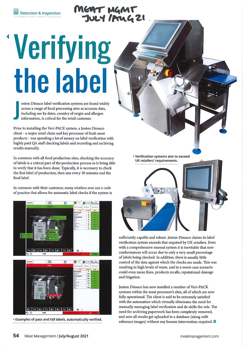 JentonGroup's tweet image. Excellent coverage in Meat Management magazine on behalf of @JentonDimaco.

@MeatManagement  

#JentonDimaco #labelverification #meatprocessing #meatmanufacturing #meatpackaging #labels #labelling #packaging #foodprocessingequipment #foodquality #foodsafety #traceability