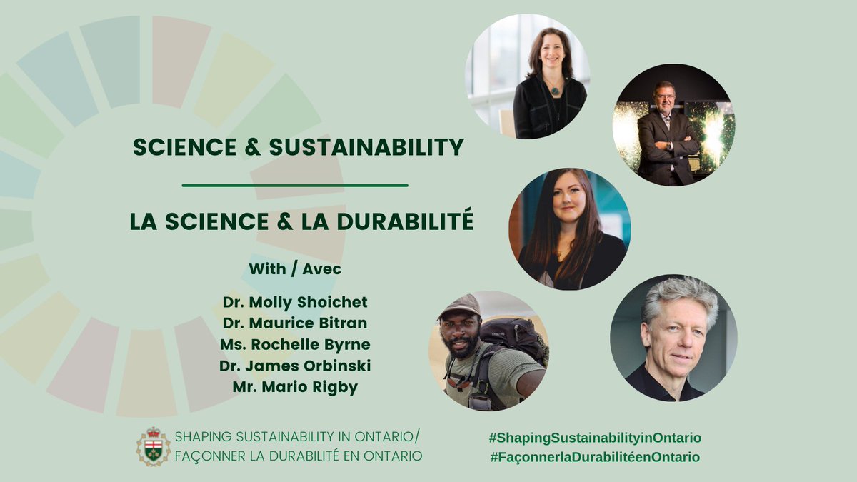 LizDowdeswell's tweet photo. How does science intersect with sustainability? At 10:00AM EST on Wednesday July 28th hear from extraordinary Ontarians and join the conversation as they explore the possibilities. @MollyShoichet @Maurice_Bitran @aGreenerFuture @JamesOrbinski @MarioRigby 

https://t.co/rrr4ZiFJ4v https://t.co/uyhXMPgIFm