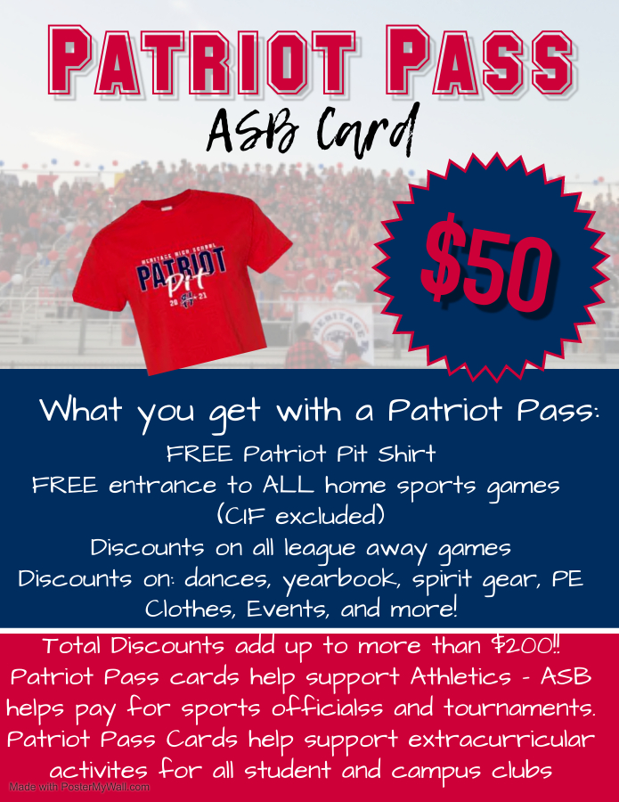 Patriot Passes will be on sale for Legacy Launch! Get into all home games excluding CIF for FREE and discounts at the student store!