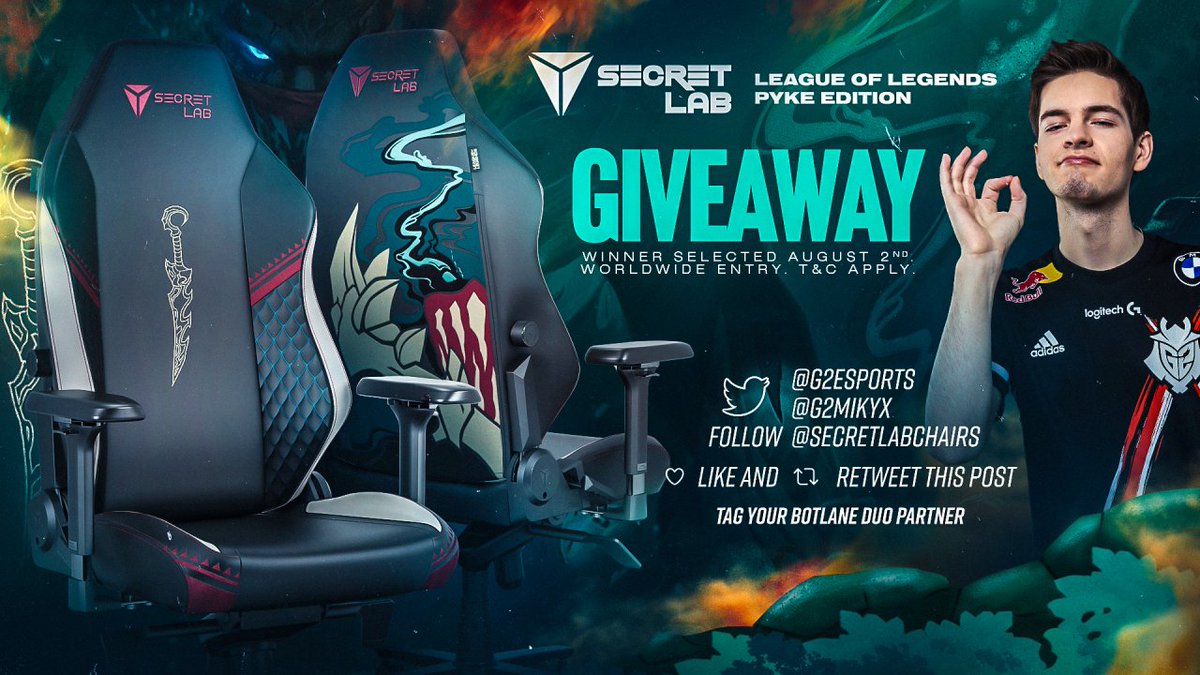 Time to win an instant hook buff with <a href="/secretlabchairs/">Secretlab</a> new League of Legends Pyke Edition chair!

To enter:
- Follow me, <a href="/G2esports/">G2 Esports</a> and <a href="/secretlabchairs/">Secretlab</a>
- Like + RT this post
- Tag your botlane duo partner
