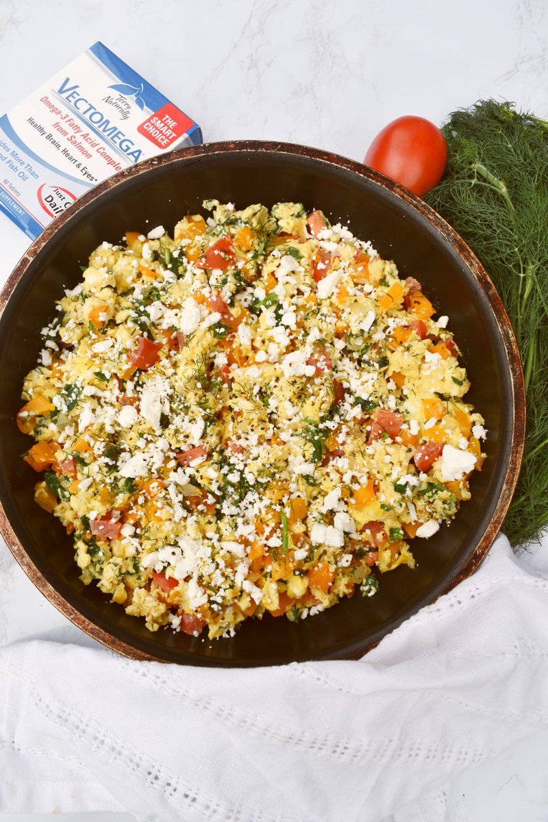 MInutritionist's tweet photo. Greek Scrambled Eggs are loaded with feta cheese, fresh dill, tomatoes, onions, spinach and bell peppers for the most delicious breakfast ready in 15 minutes! Paired with Terry Naturally Vectomega omega-3 supplements. #sponsored #TerryNaturally https://t.co/zi9H8ZTGhu https://t.co/UvIM8eO8C8