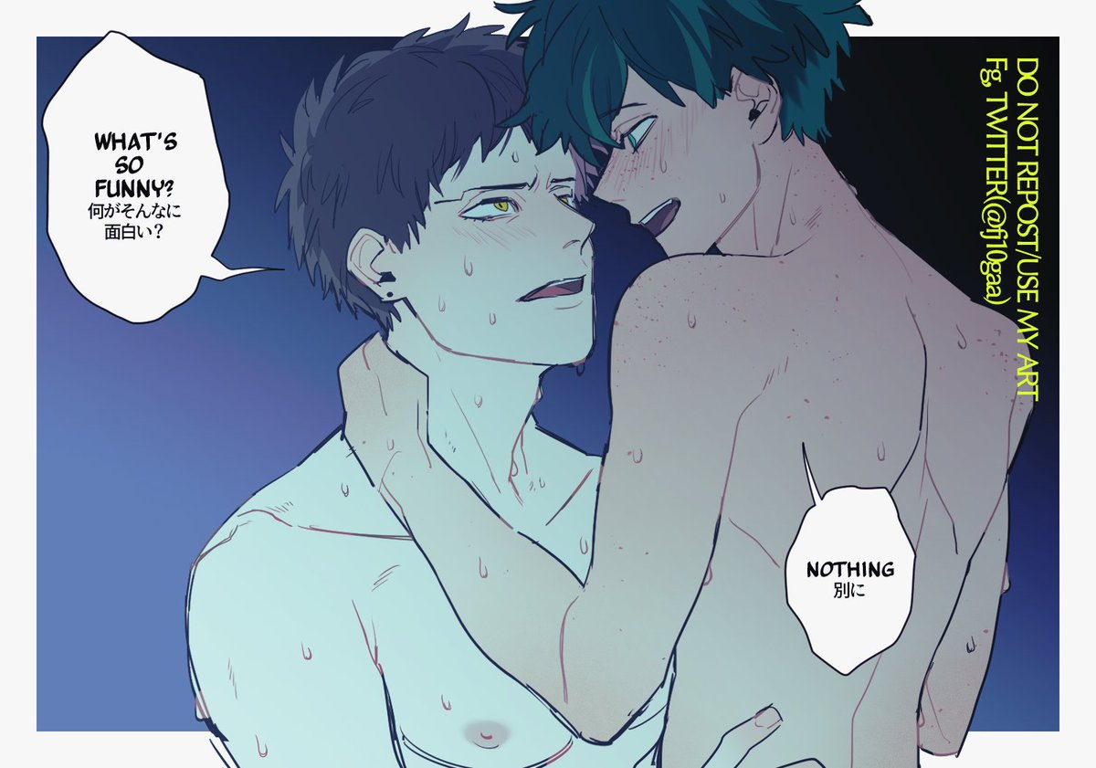 Izu just loves to see his clean-freak, being covered with sweat and other body fluids, and getting his hair messed...
⚠️Slight NSFW
#overdeku #オバ出