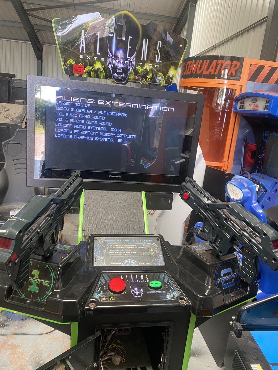 CRetrogaming's tweet photo. Sadly not the best photos of Global VR  Aliens Extermination, as space in the depo is a bit of an issue 😂 #Arcade #RETROGAMING #globalVR #retrogames #retroarcade https://t.co/1FxNqHuhI2