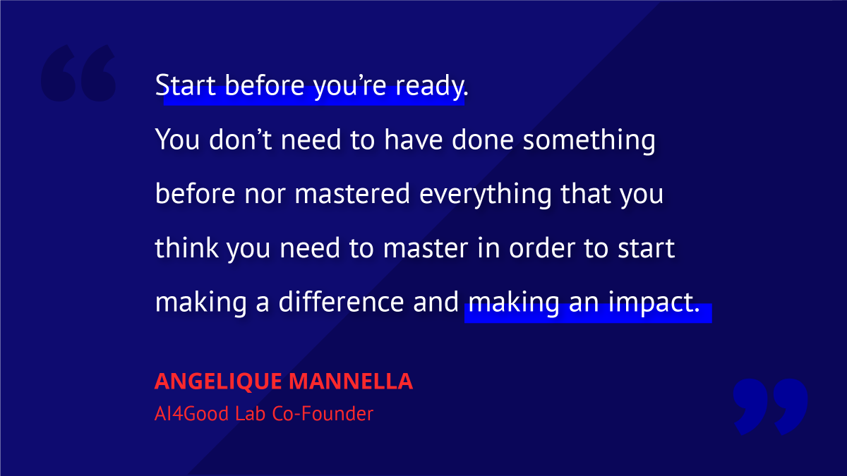 ai4goodlab's tweet photo. Thinking of joining the #AI4GoodLab next year? Here’s some advice from co-founder Angelique Mannella💡 Find out what the 2021 cohort was able to accomplish with this mentality in action: https://t.co/D8mttMcxCh https://t.co/U7GeS2B4gl