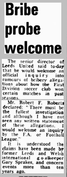 LUSCgriffinLUFC's tweet photo. Back to the comfort of the 70's, what could possibly go wrong?! Oh My Don, no - it was this week in 1977 that Gary Sprake's bribery allegations were leaked ahead of a planned book. #lufc were quick to act to dispel the rumours of match fixing from a decade before. It got worse... https://t.co/0Qv6CWcxqc