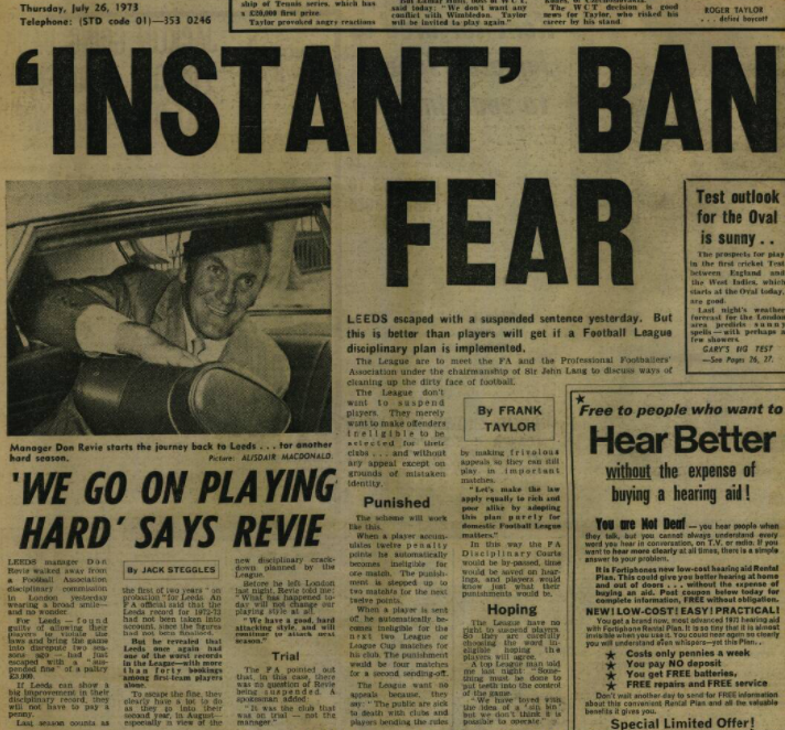 LUSCgriffinLUFC's tweet photo. Don Revie found himself in the dock in July 1973, with the FA ready to come down hard on clubs with poor disciplinary records. #lufc were given a suspended fine (pittance anyway!) &amp; the boss promised business as usual on the pitch, but super Leeds tamed &amp; entertained that season! https://t.co/t4Kq7VPYBw