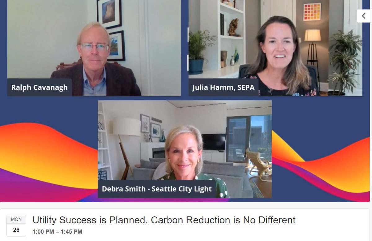SEPAPower's tweet photo. Leaders from @SEACityLight & @NRDCEnergy kicked off the opening session of the 2021 SEPA #GridSummit.
Ralph Cavanagh & Debra Smith dispelled myths about #DER & #utility business models, explored social equity challenges, shared surprising insights on recent events in TX & more. https://t.co/61q6Gm9wQt
