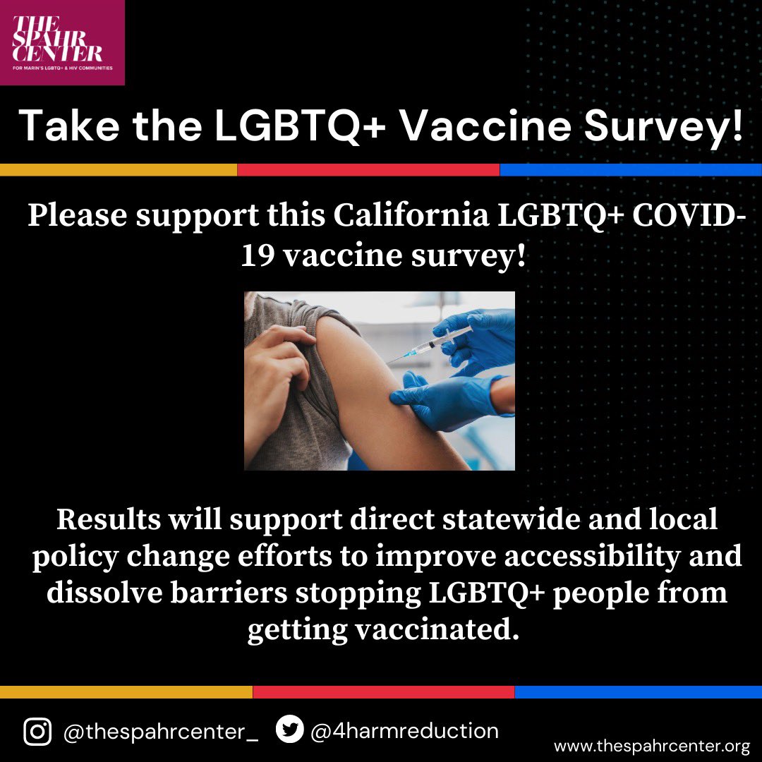 4HarmReduction's tweet photo. We are excited to share the California LGBTQ+ COVID-19 vaccine survey with you! The survey was built in collaboration with CSU Sacramento, Bryn Mawr University, Equality California, the California LGBTQ+ Health and Human Services Network, and The Sacramento LGBT community center. https://t.co/pKIDDJp6Nr