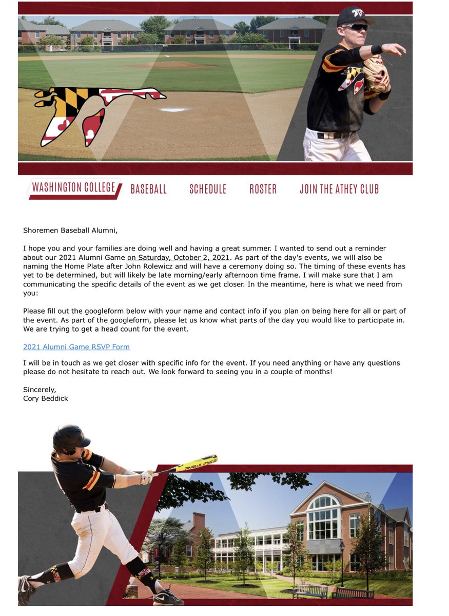 WashCollBase's tweet image. 🚨🚨🚨Attention all WAC Baseball Alums! 🚨🚨🚨

The 2021 Alumni Game will be held on October 2nd! That day we will also be having the Home Plate dedication ceremony in honor of John Rolewicz ‘12. Please RSVP at frontrush.com/FR_Web_App/Mes… @washcollsports @WashCollAlumni