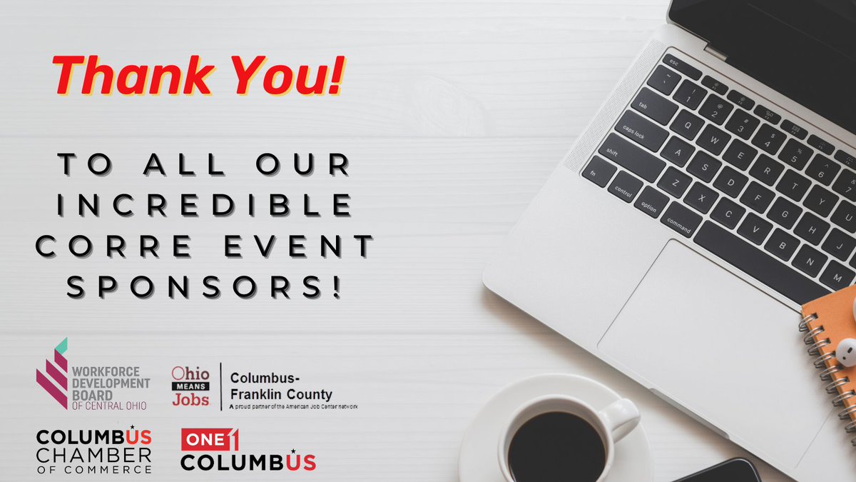 WDBCentralOhio's tweet photo. We would like to thank @ColumbusChamber | @CBUSRegion | @OMJCFC for sponsoring our CORRE Virtual Hiring Events! Our July Event hosted 30+ employers who interacted with hundreds of jobseekers in just three days! #thankyou #wrkdev #wdbco https://t.co/ZQKRExPeUP