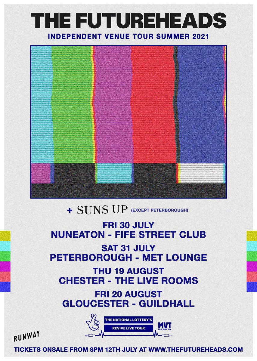 We’ve got <a href="/sunsupband/">Suns Up</a> joining us for our Live Revive dates starting this Friday. First gigs in ages!
Some tickets still available thefutureheads.com