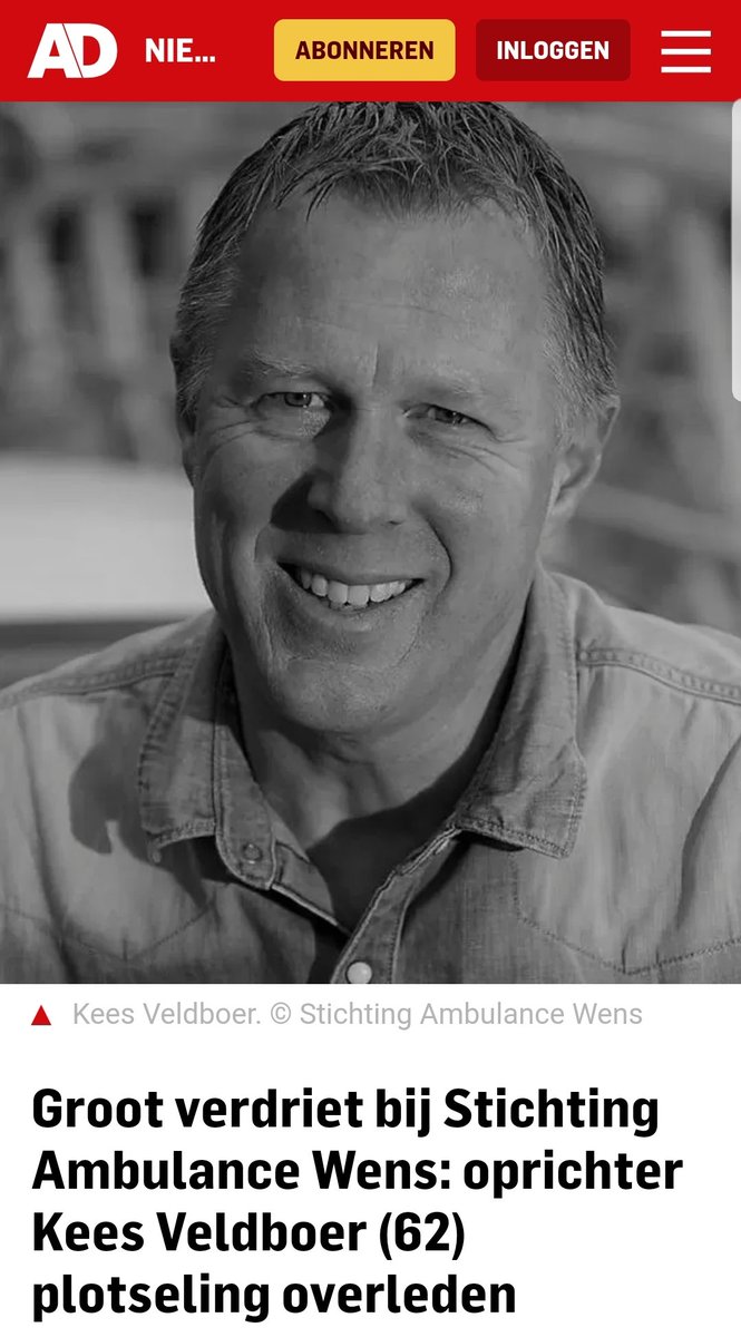 Met groot verdriet hebben we venomen dat Kees Veldboer, de oprichter van <a href="/StAmbulancewens/">St.Ambulance Wens</a> is overleden.

We leven met nabestaanden mee en dragen de stichting een warm hart toe.

Zie hun donatieplatform: supportanddonate.com/charity/2/stic… en laat Kees zijn droom voortleven. Rust zacht Kees❤