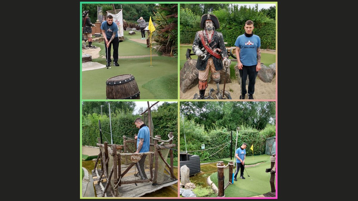 UmbrellaDerby's tweet photo. Ahoy there me hearties 🦜 Here's Adam enjoying a game of adventure golf at @trentlock, Shiver me timbers!! ⛳🏴‍☠
#derby #derbyshire #umbrelladerby #disability #charity #support #volunteer #disabilitycommunity #community #disabilitieswontstopus https://t.co/bJhhlxJBSG