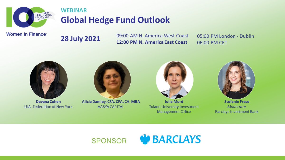 100 Women in Finance (@100womenfinance) on Twitter photo 28 July | Global Hedge Fund Outlook sponsored by <a href="/Barclays/">Barclays Bank</a>. Following a very strong year for hedge funds in 2020, what lies ahead for the balance of 2021?
RSVP here: bit.ly/3iNn3wl
#100WF #womeninfinance #allocators #hedgefunds 28 July | Global Hedge Fund Outlook sponsored by <a href="/Barclays/">Barclays Bank</a>. Following a very strong year for hedge funds in 2020, what lies ahead for the balance of 2021?
RSVP here: bit.ly/3iNn3wl
#100WF #womeninfinance #allocators #hedgefunds