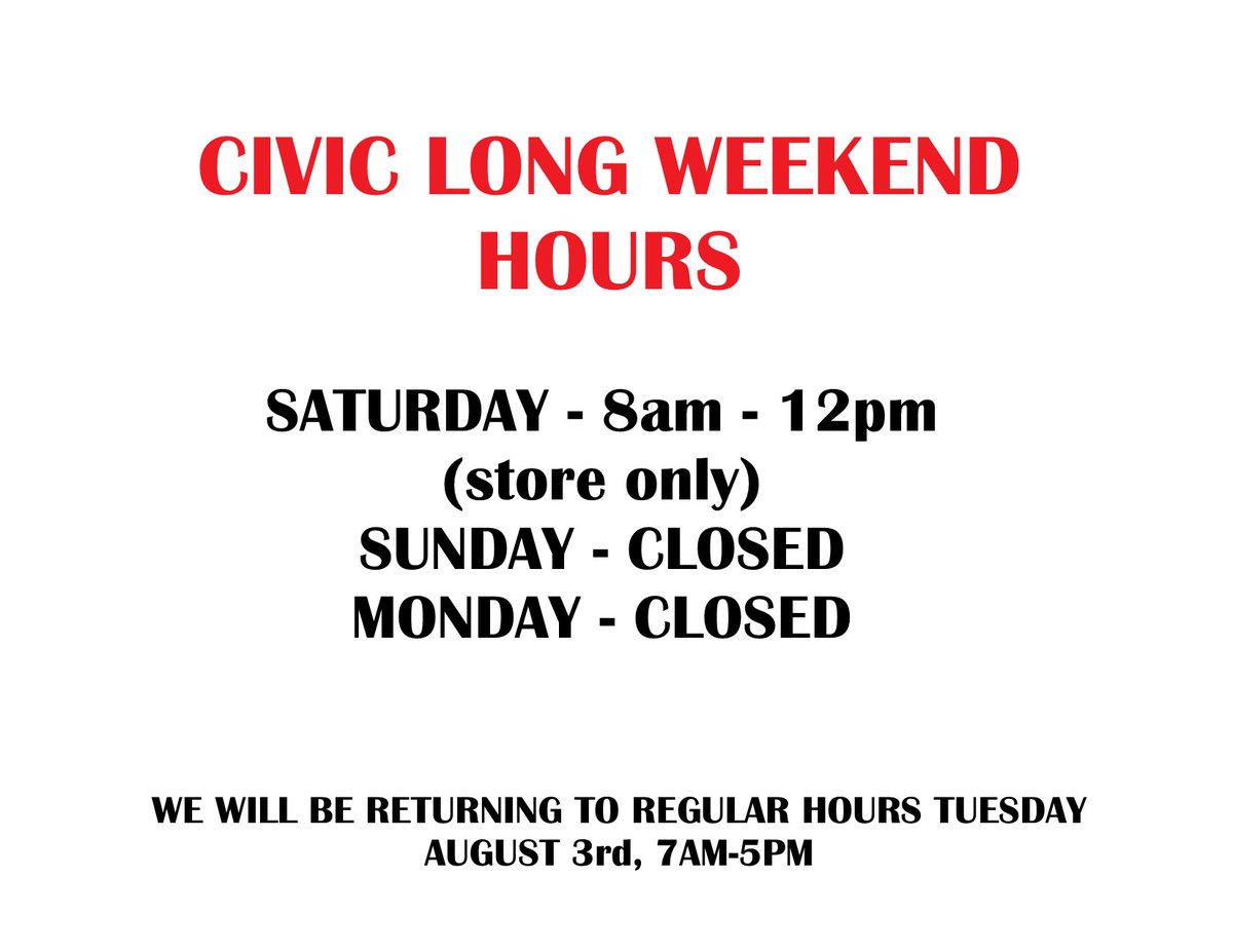 Attention Customers: Just a friendly reminder that we will be closed next Monday for the holiday. Please plan accordingly.