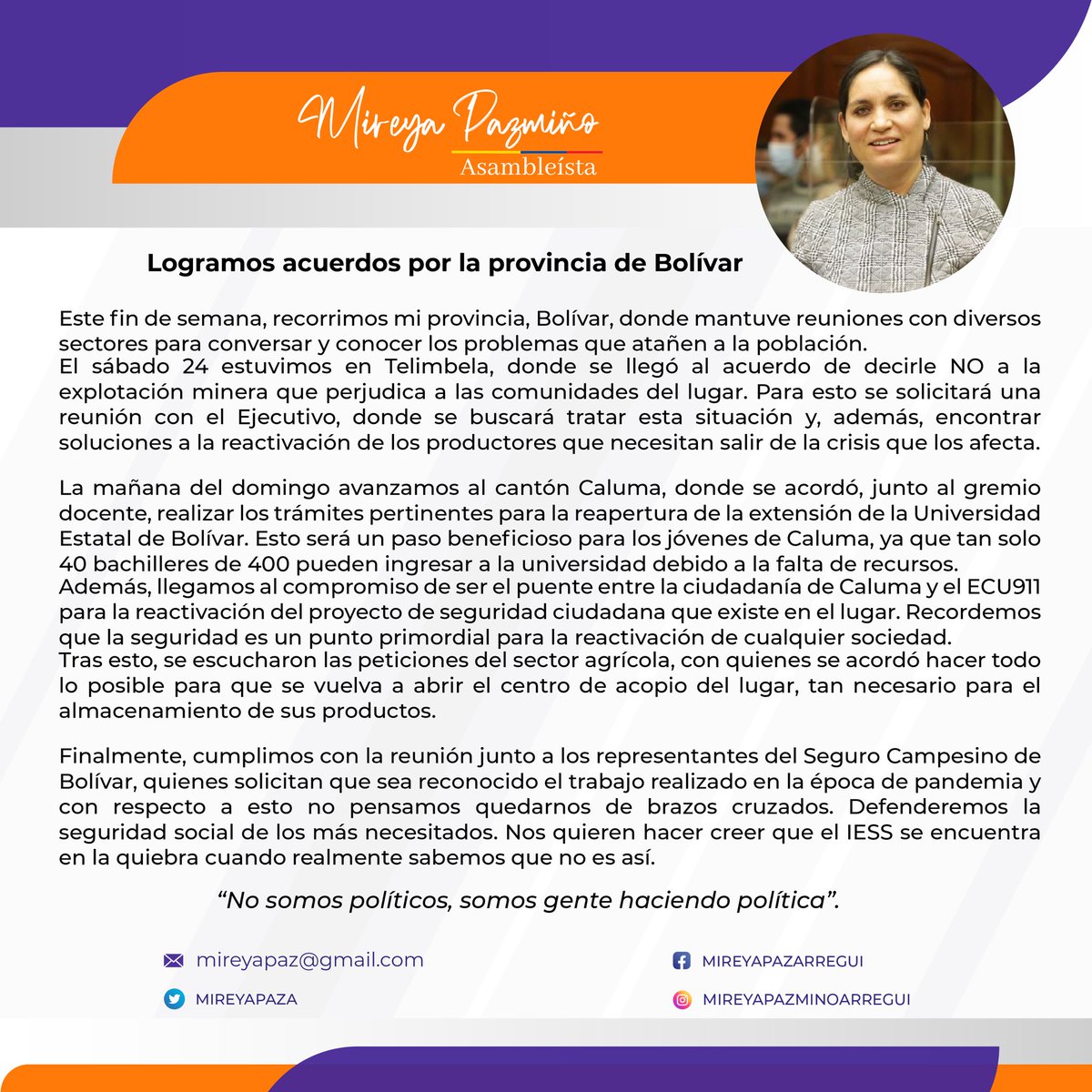 🟣 Nuevos acuerdos por Bolívar. 

Mantenemos nuestro compromiso de escuchar a nuestros mejores asesores, que es la gente que recorre a nuestro lado y nos marca la hoja de ruta.

#MireyaEnTerritorio