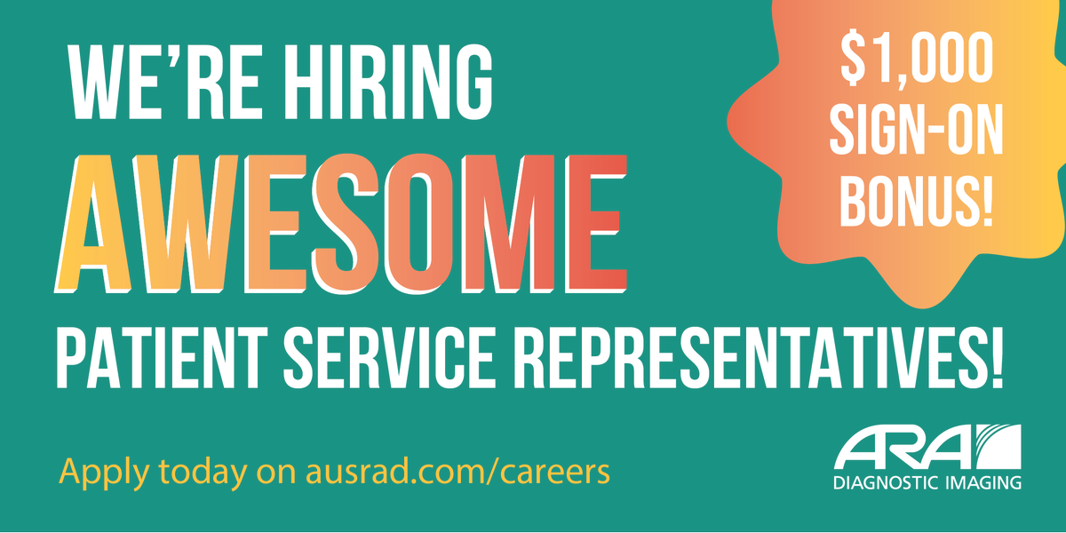 ARAImaging's tweet photo. WE'RE HIRING! #ARAImaging has multiple openings for experienced Patient Service Representatives to join our growing team! $1,000 SIGN ON BONUS for external applicants!
Visit https://t.co/9iQa7iwUbr
and search for "Patient Service Representative" in Austin. https://t.co/yFvhtPpKKT