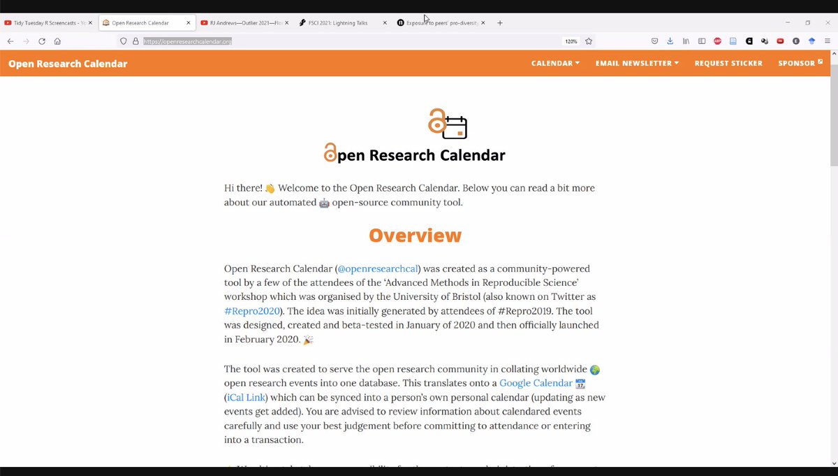 #FSCI2021 lightning talks: the Open Research Calendar openresearchcalendar.org is a shared calendar for the Open Research community to add &amp; find events from across communities and interests. They have a newsletter too! Discover a new #scholcomm #openscience  #openresearch today