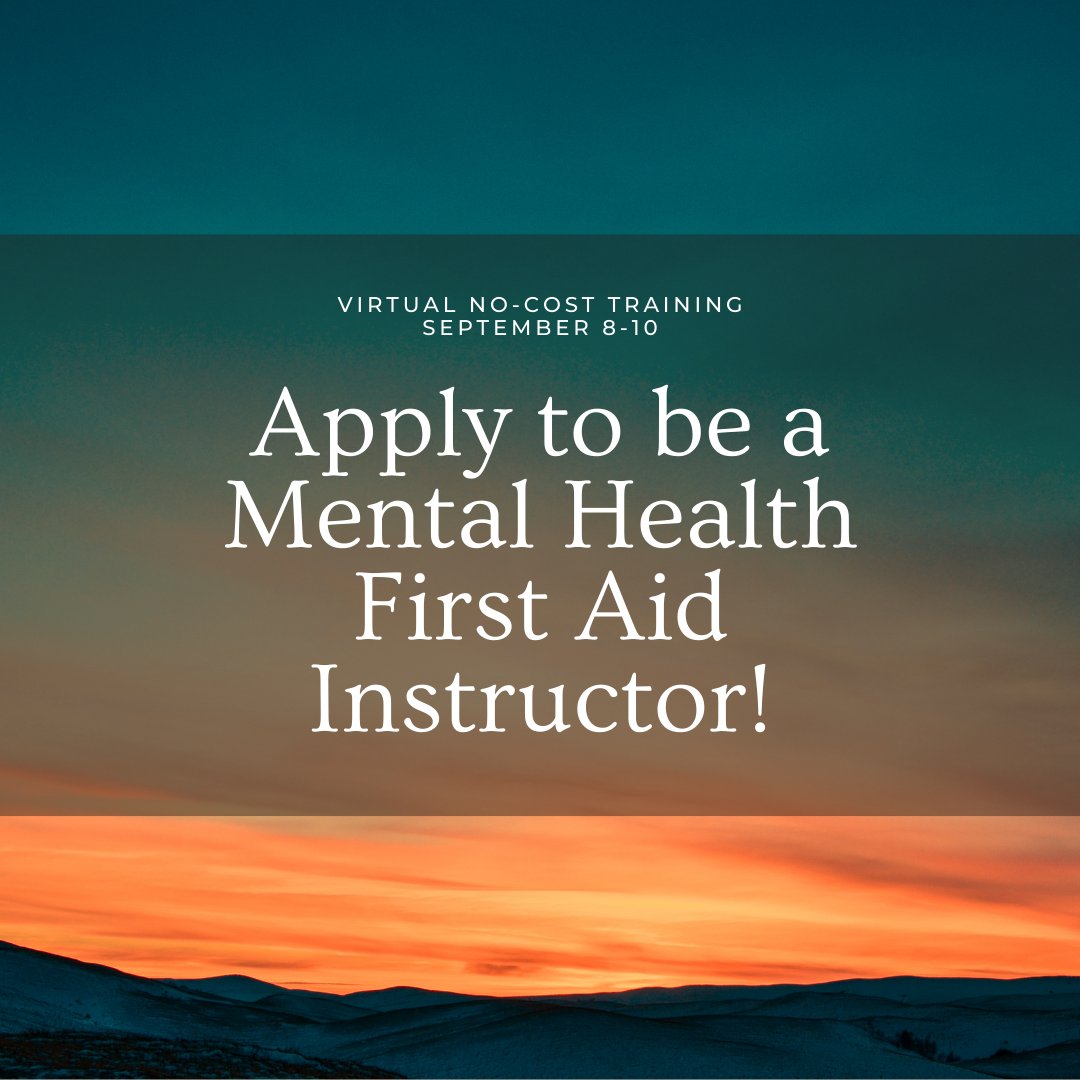 MHFACO's tweet photo. Teach Mental Health First Aid in your community, fill out this short survey to apply to our no-cost instructor training.
https://t.co/XUPOAKsPh8 https://t.co/fXBTOHXgYA