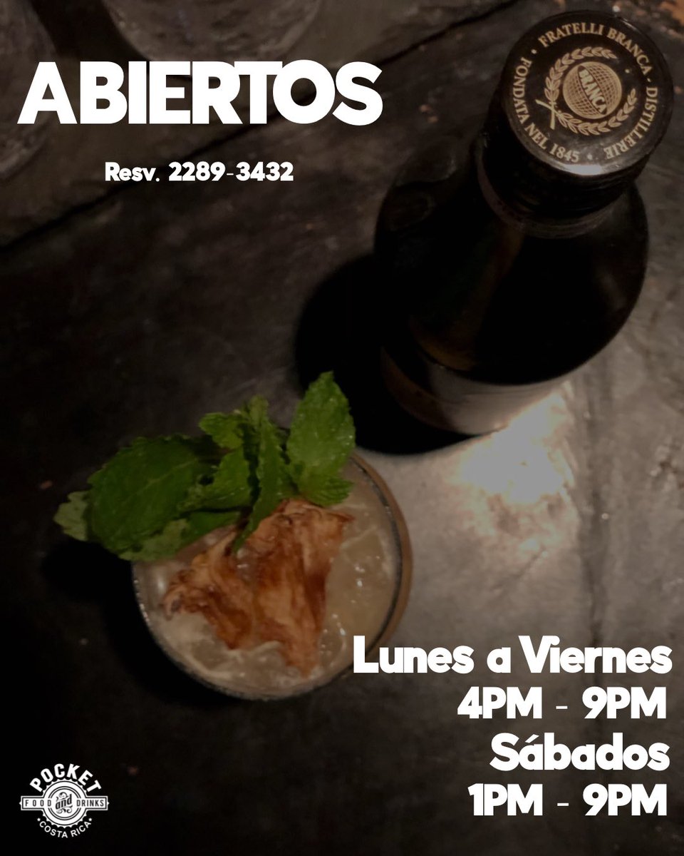 Iniciamos semana felices de poder recibirlos. 🍸🥩🍹

#PocketCostaRica #Hospitality #DrinkLocal #Bars #Restaurant  #Cocktails #CocktailBar #GinBar  #WhiskyBar #TopBar #Bartenders #Drinks #Spirits  #Food #Mixology #Foodie #RestaurantBar #PocketCR  #Escazu #SanJose #CostaRica