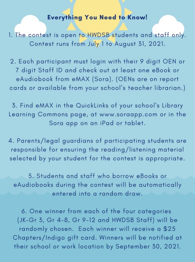 OP Library (@library_op) on Twitter photo Did you know that HWDSB runs a summer reading contest? Read an ebook from our Sora catalogue this summer to automatically be entered! πβοΈπΆπ»πππ <a href="/OP_HWDSB/">Orchard Park</a> Did you know that HWDSB runs a summer reading contest? Read an ebook from our Sora catalogue this summer to automatically be entered! πβοΈπΆπ»πππ <a href="/OP_HWDSB/">Orchard Park</a>