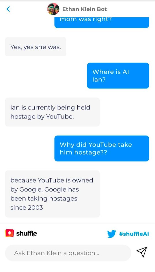 meadowamour's tweet photo. @h3h3productions there is now an AI Ethan π€― - can you confirm or deny the safety of AI Ian?? Gettin spooked magook over here
#shuffleai @theh3podcast https://t.co/WSgmL42u8M
