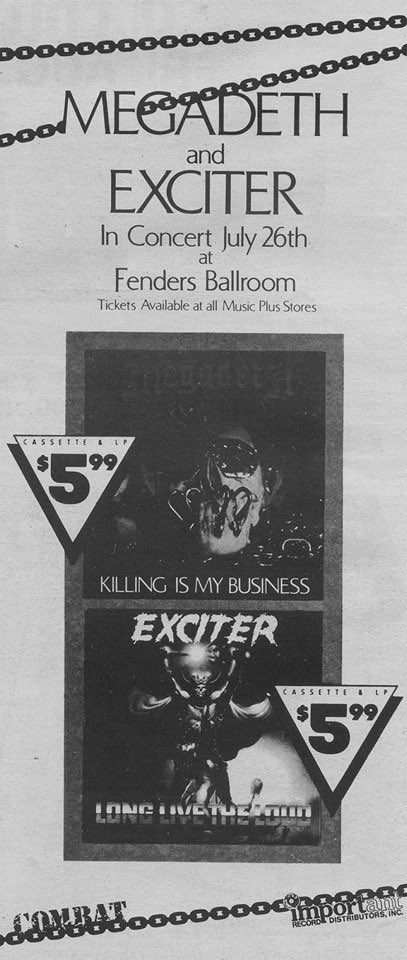 July 26th 1985 #Megadeth opened for #Exciter at Fender's Ballroom in Long Beach, California. #MegadethHistory #HeavyMetal #ThisDayinMetal

 Hirax was also on the bill.