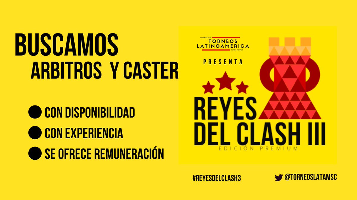 🟡ANUNCIO🟡

TL esta BUSCANDO ARBITROS Y CASTER para poder dirigir y transmitir los partidos de #ReyesDelClash3.  

Mas info al MD. ❤ y  🔄 se agradecen bastante