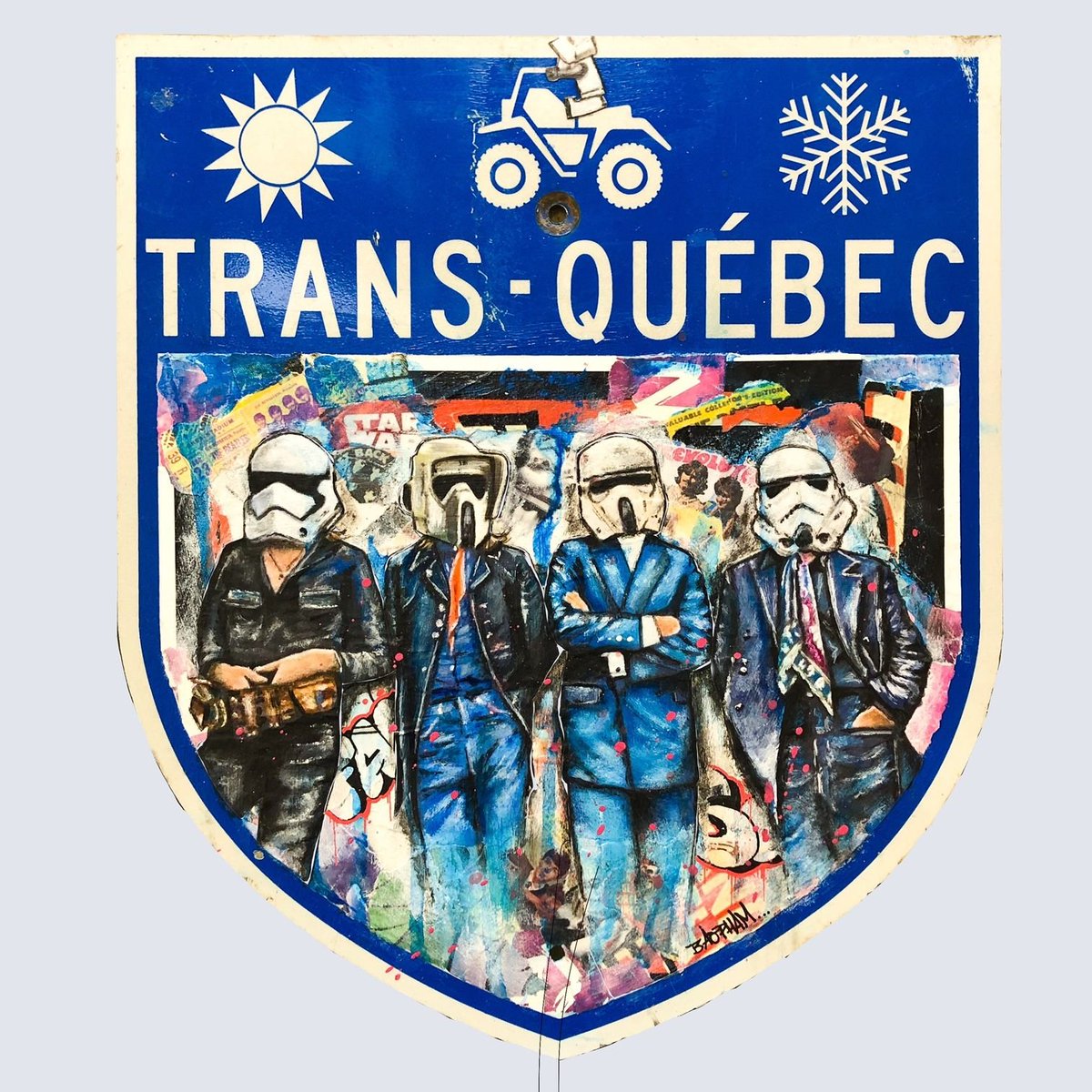 What is the link between the Beatles, Star Wars, and Québec roads? 

The answer is Bao's new piece Fab Four Troopers painted on a real road sign panel! Let Bao's work transport you into a world where pop culture and humor are transported into fine art! 

#arttoronto #artmontreal