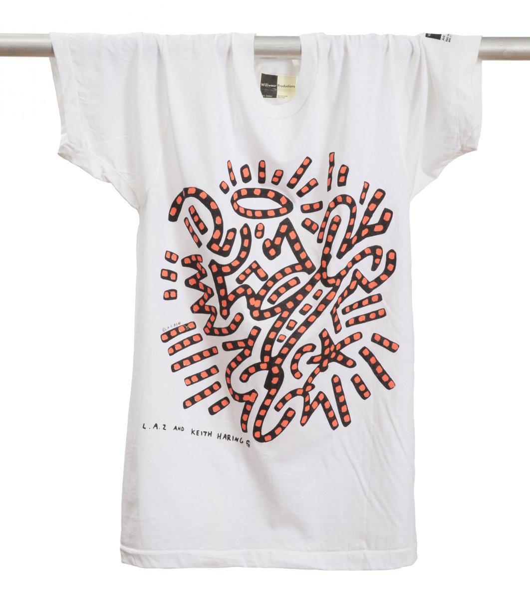 White cotton T-Shirt featuring energetic graffiti-style black lines with red dots