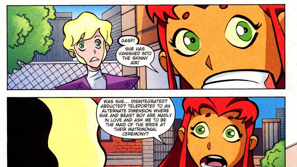Teen titans screens on Twitter: "also earlier in the issue, Starfire makes this remark in response to seemingly disappearing. far as I know, this is the only one of
