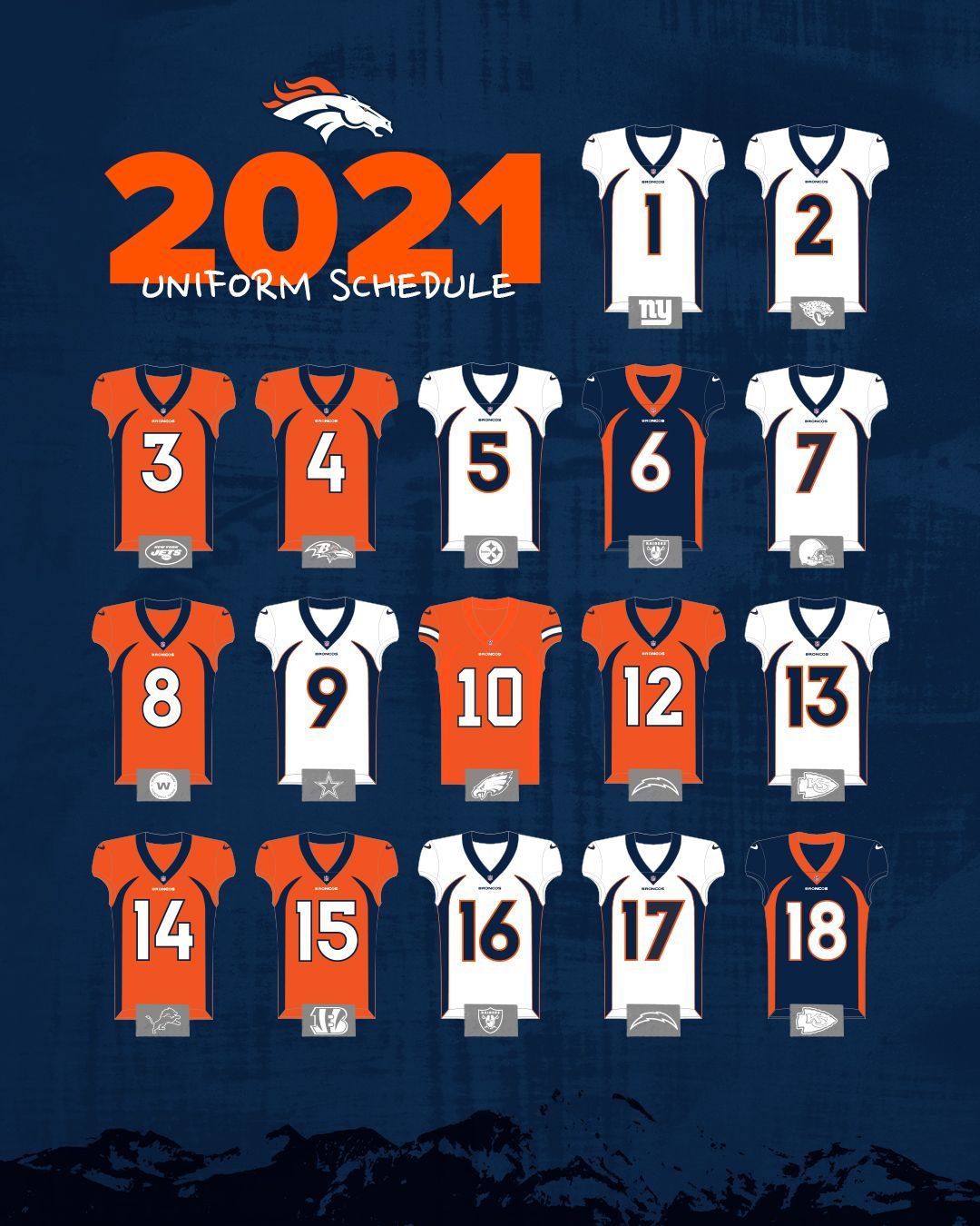 Denver Broncos on X: 🚨 our uniform schedule is here