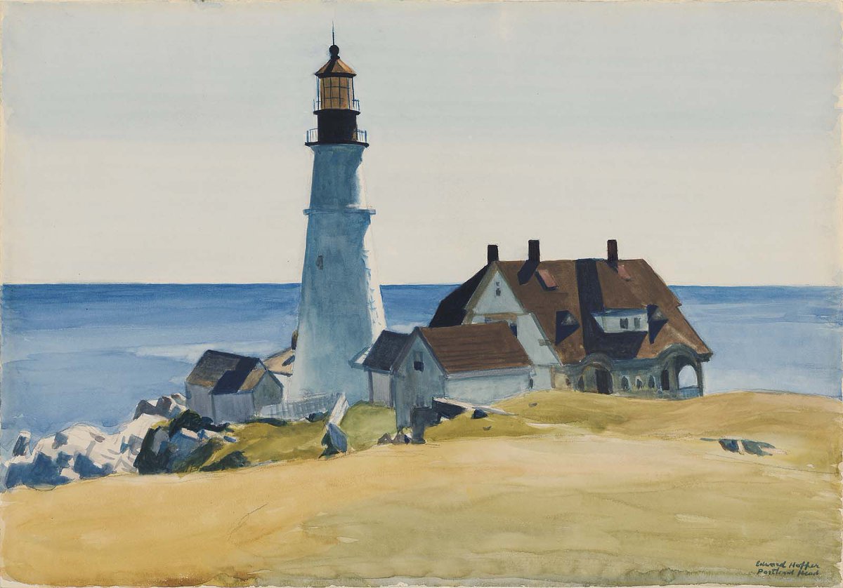 In 1927 #EdwardHopper painted this watercolor of the #PortlandHeadLight in Cape Elizabeth, Maine. #Lighthouse