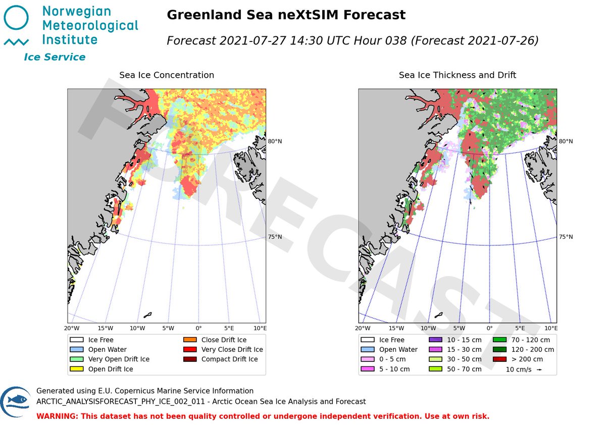We’re pleased to announce the availability of our visualisations from @CMEMS_EU, @USNRL, and @Meteorologisk #Arctic short-range #seaice forecasts for the #GreenlandSea and #FramStrait! See cryo.met.no/en/short-range…