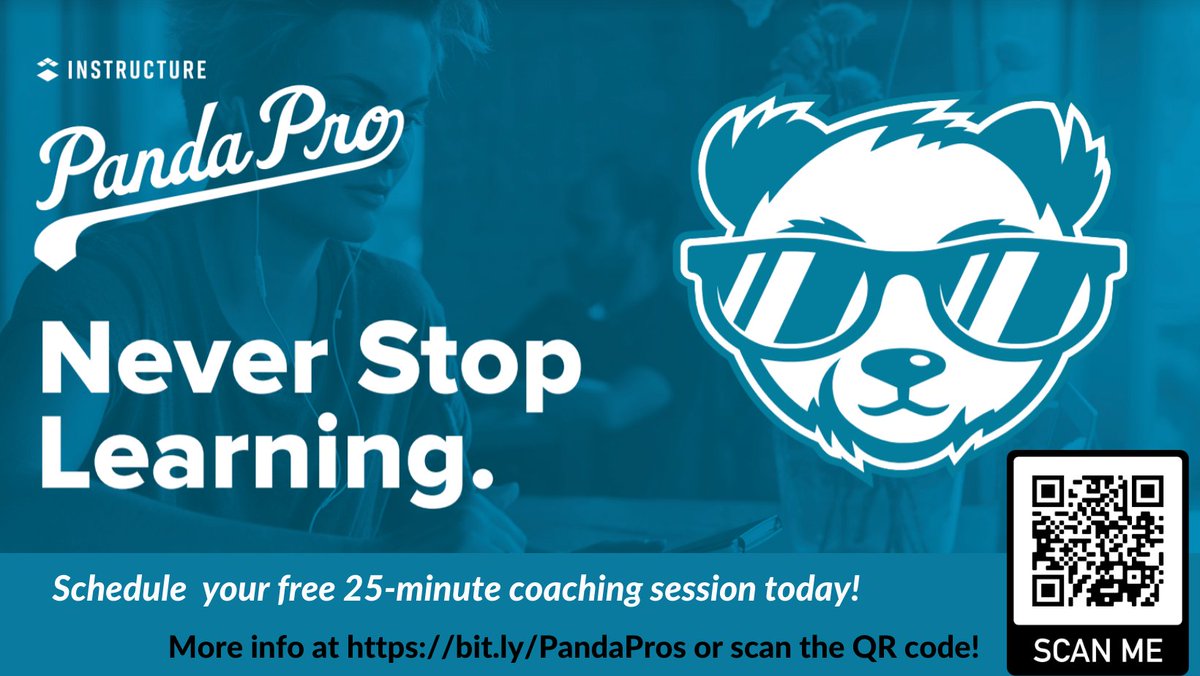 Ever wish you could have a private 1:1 session with a #PandaPros to answer your @CanvasLMS questions? How about 25 minutes FREE to help get you ready for the school year. Now through Sept 30th. Don't wait until mid-August...Sign up bit.ly/PandaPros before they fill up!
