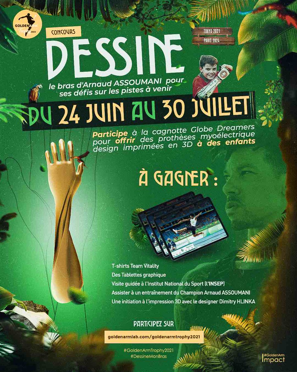 J'ai eu la chance de rencontrer sur le Tour de France @arnaudassoumani,  Arnaud souhaite emmener le handicap là où on ne l'attend pas dans le créatif et l'artistique en vous faisant dessiner sa nouvelle prothèse pour les jeux de Tokyo: 
goldenarmlab.com😍😍 #dessinemonbras
