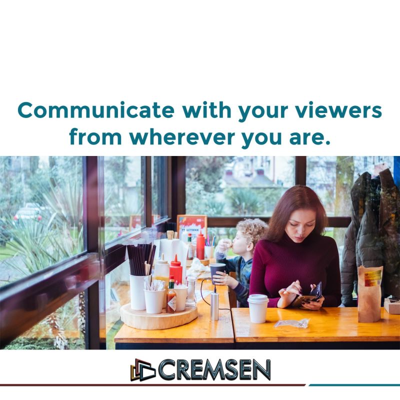 Cremsen Player is digital signage software that allows you to communicate with your viewers from wherever you are with wifi.

Contact us:
+1 734 725 0338
info@cremsen.com

#cloudsignage #digitalsignagesolutions #digitalsigns #digitaldisplay #interactivedisplay #digitalsignage