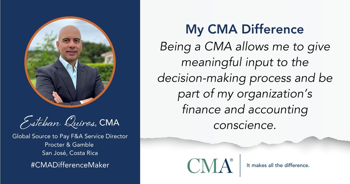 IMA_News's tweet photo. Our #MakeaDifferenceMonday is Esteban Quiros. Our #CMADifferenceMakers share how the CMA certification has made a difference in their lives, careers, and community. Read more about Esteban's story: https://t.co/BiAcHyPDMn #CMADifferenceMaker https://t.co/AStoUaMBSS