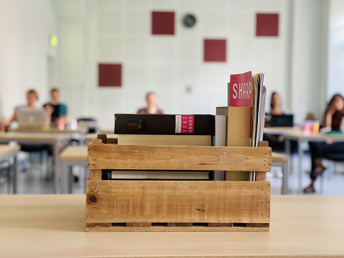 MovingTexts2021's tweet photo. After all this moving, our box has arrived at its final destination: the #SHARP2021 conference room. It is now awaiting the biggest adventure of all! While the first conference day is already coming to an end, we’re excited for many more wonderful discussions #MovingTexts 🤗 https://t.co/l7uJ1BV0Yg