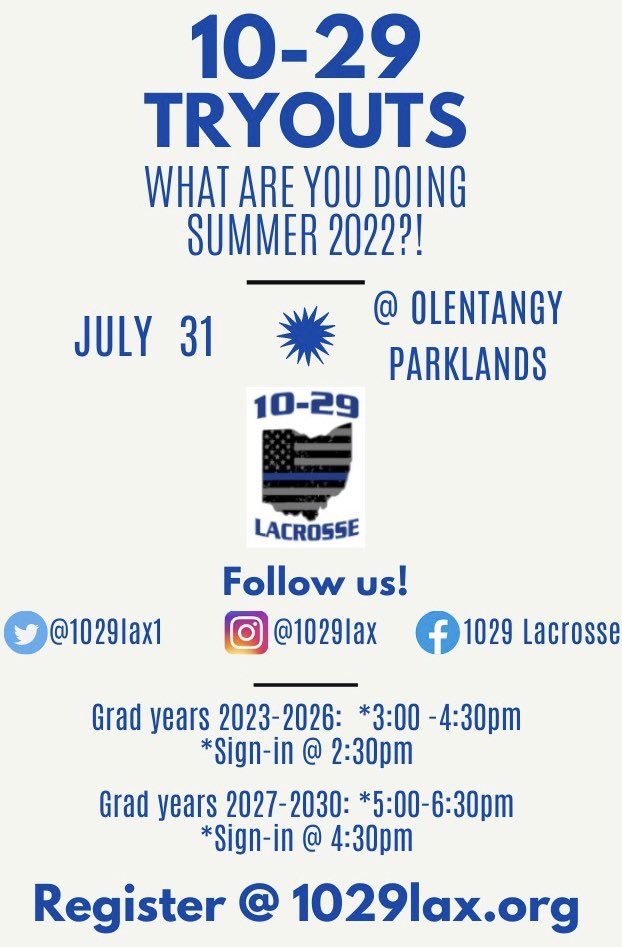 Join the 10-29 fam.  
Commit to Wotown lax 🥍 
Tryouts July 31st!