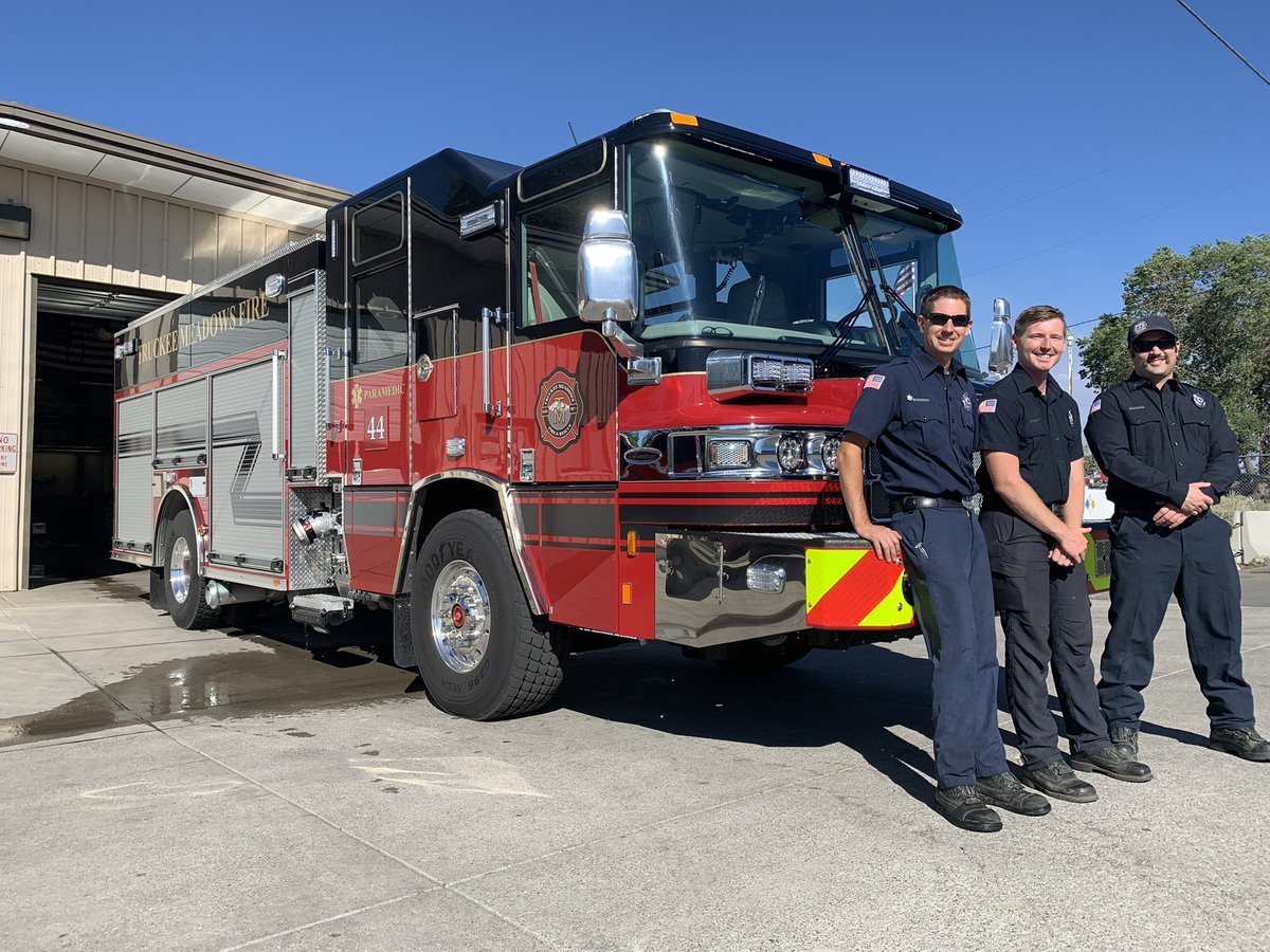 TMFPD's tweet photo. We are grateful to have one of the most modern fleets of Fire Engines in our region.Thank you to @washoecounty residents and Fire Commissioners for the support. #TMFR deployed four new Type I Engines: Stations 40 (Verdi), 42 (Cold Springs) 44 (Stead), 36 (ArrowCreek).@pffnevada https://t.co/KloWhBoDH9