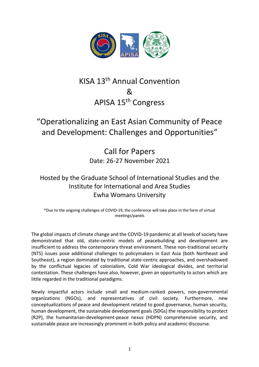 amei_mx_oficial's tweet photo. #CallForPapers #KISA #APISA

Submissions should include an abstract (150 words), a short bio (120 words) and should be emailed to kisa.apisa2021@gmail.com by October 1, 2021. https://t.co/8oM1SJulVo