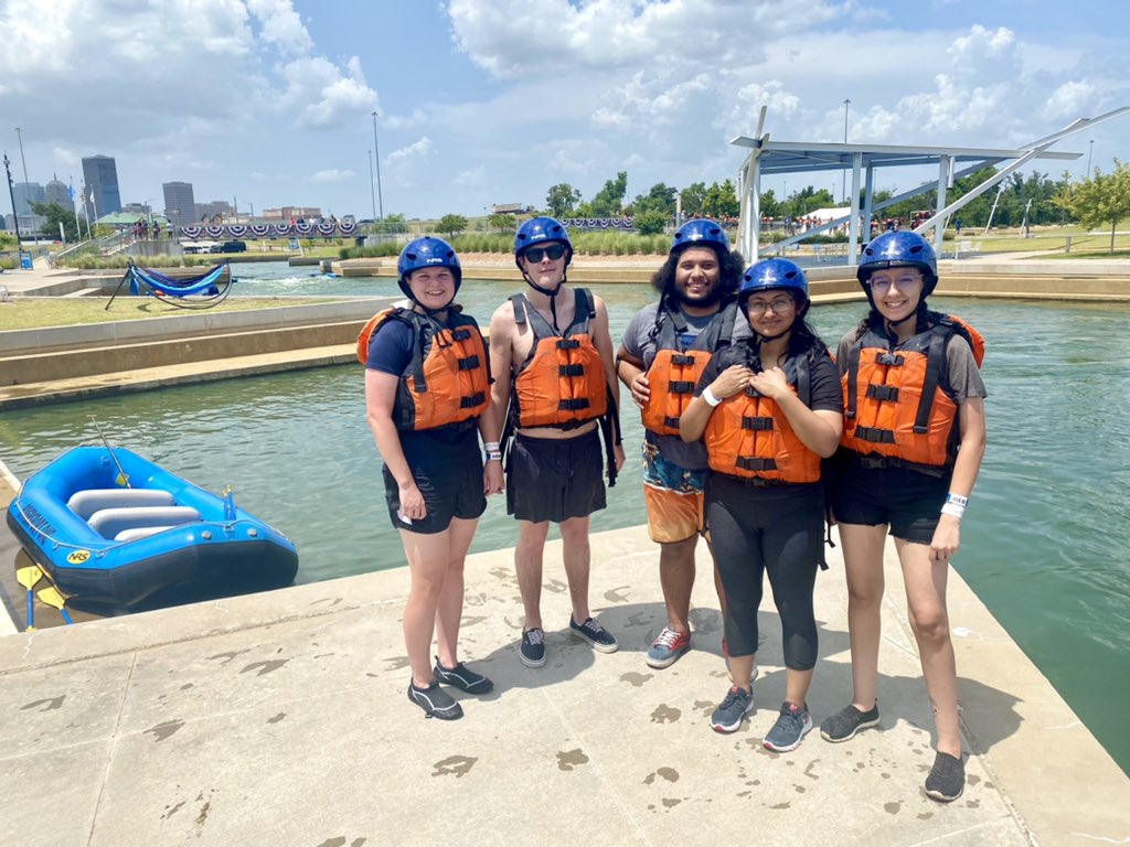 HeatherRicePhD's tweet image. One of the many reasons @ouneuroscience &amp;amp; @OUHSC_GPiBS is a great place…it’s only 5 mins from white water rafting at @RiversportOKC ! A fun place for the first @RiceLabOUHSC team-building day! Thanks to excellent teamwork, we finished with everyone still on the raft!