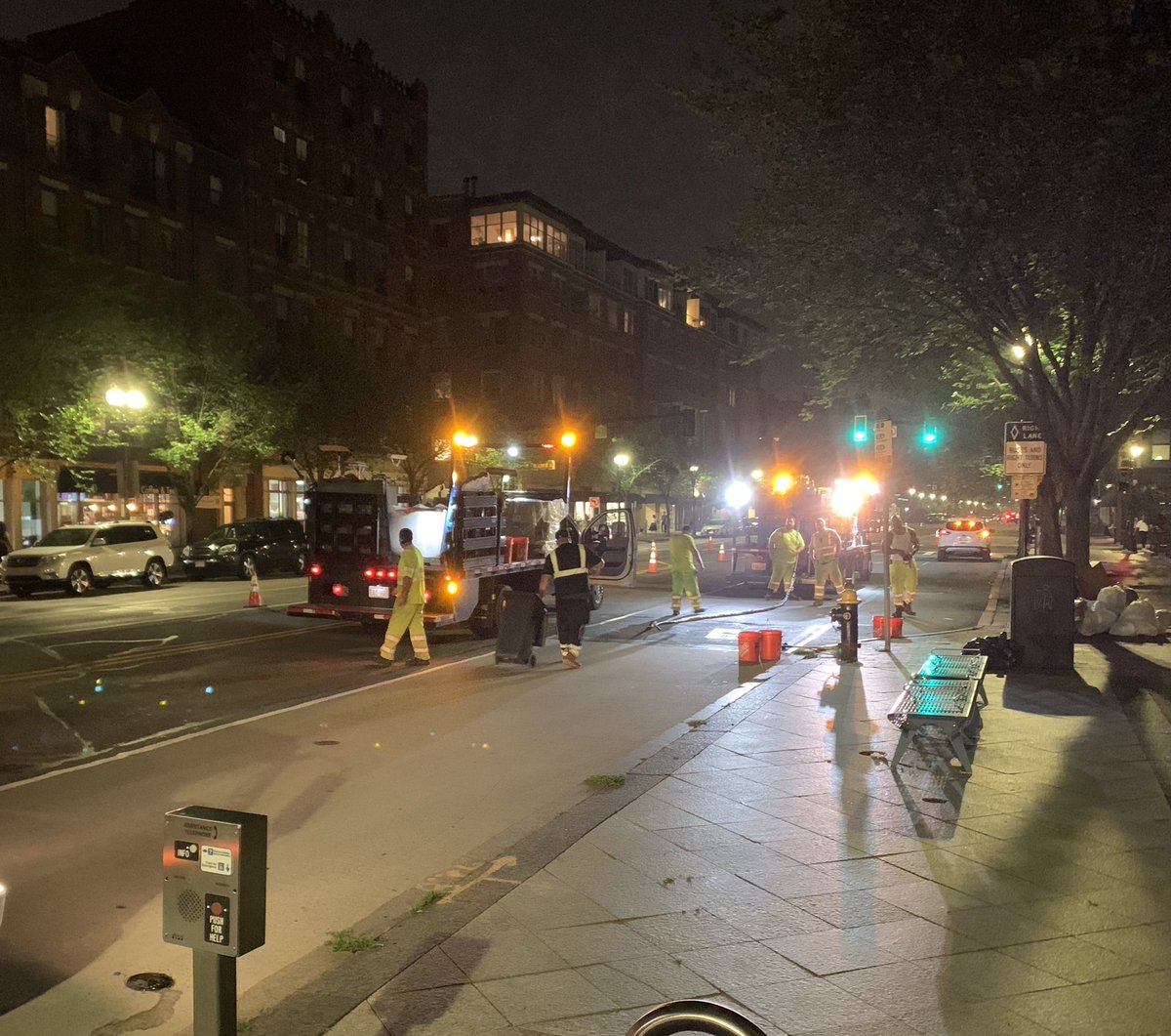 POTM_H2O's tweet photo. Laying down the royal red carpet on a steamy smokey night on Washington St. @BostonPWD makes it happen. Great work. #FreshElmo https://t.co/ynMIlEB9U8