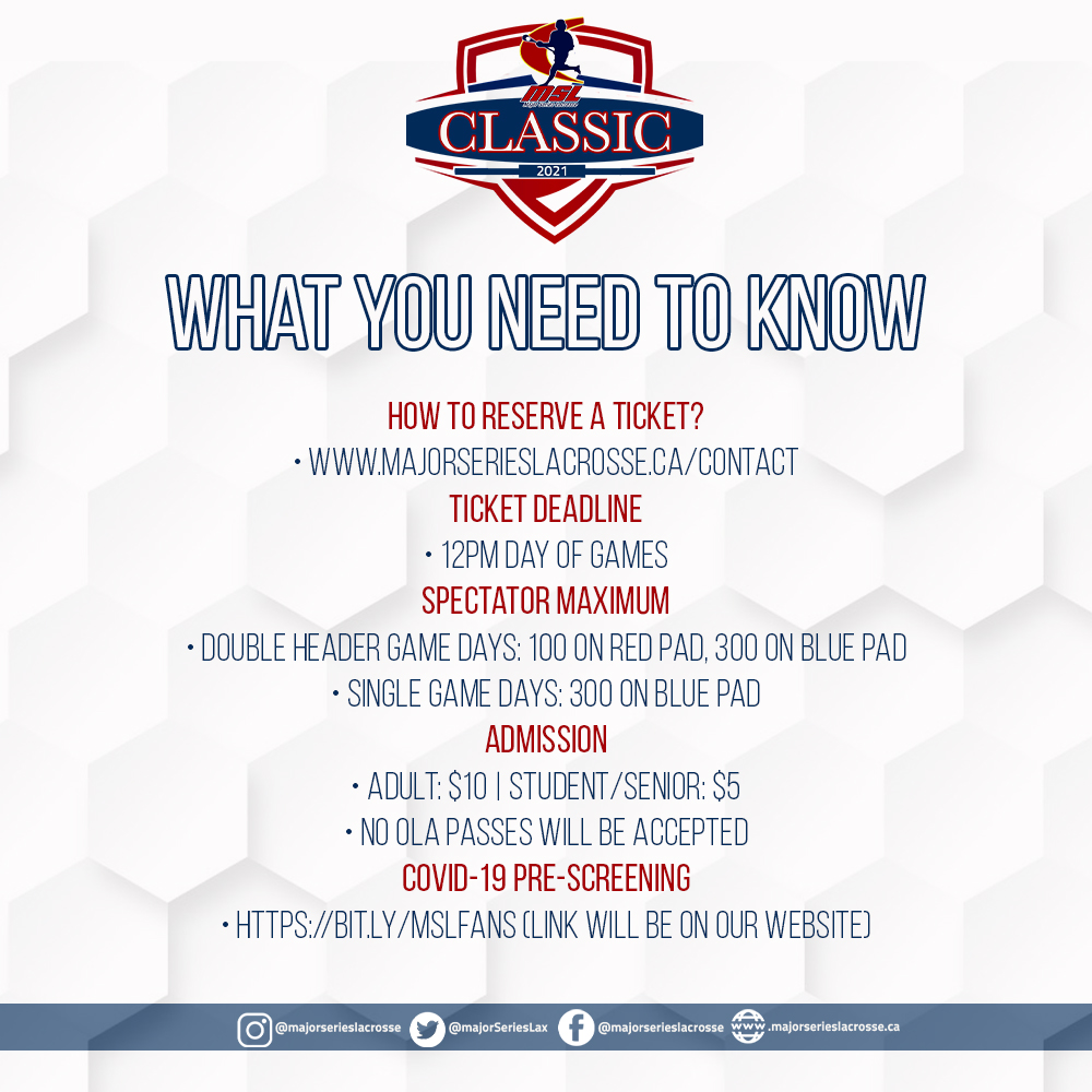 Want to watch the #MSLclassic at the <a href="/TRACAthletics/">TRAC Athletics</a>?
Here's what you need to know. Links are in the story on our webpage.
We still have some other nice announcements to come tomorrow.
majorserieslacrosse.ca/news/what-you-…
<a href="/BrooklinLC/">Brooklin Lacrosse Club</a> <a href="/CobourgKodiaks/">Cobourg Kodiaks</a> #OSX <a href="/OakvilleRock/">Oakville Rock</a> <a href="/SN_Chiefs/">Six Nations Chiefs</a>