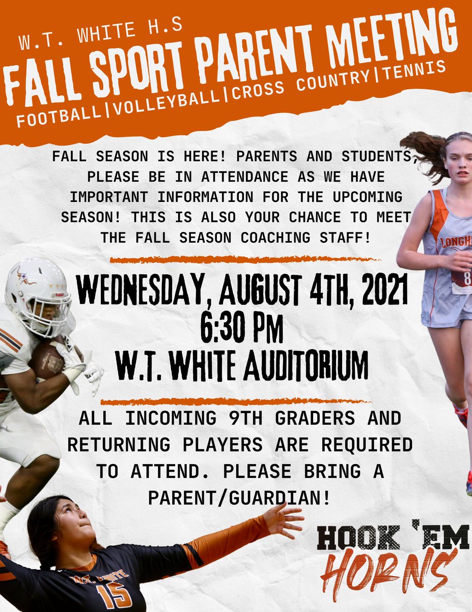 WTWHighSchool's tweet photo. Parents and students! Excited to meet new and returning students and their parents/guardian. 2021 season can’t come soon enough! 
#HookemHorns #WeOverMe @WTWLonghorns @ClubWtw @WTWhiteVB @xc_wt @TennisWTW https://t.co/6DRjaXbuhr