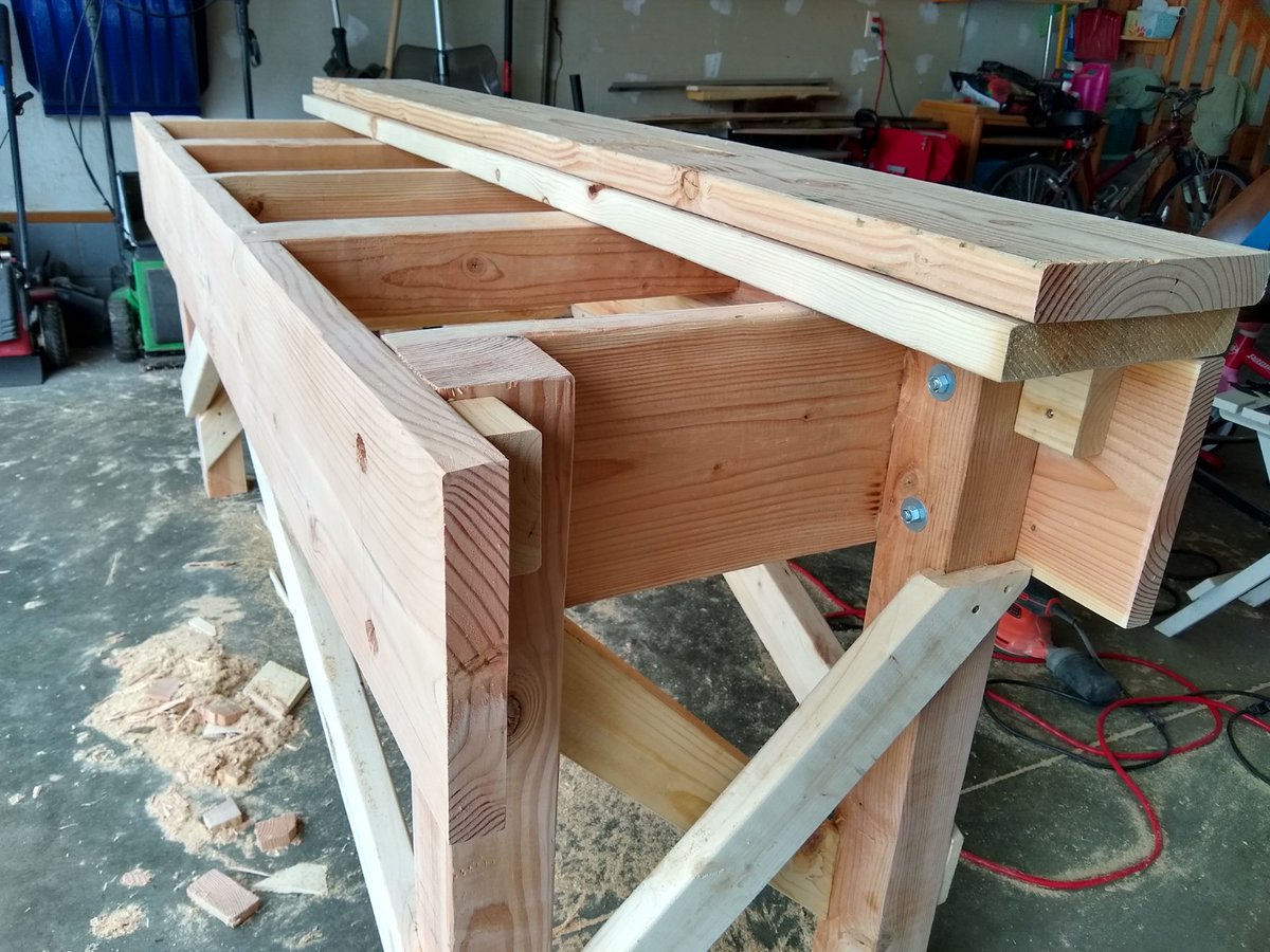 atmaz's tweet photo. Finally finished my new workbench today. It's called an English Joiner's workbench... the design is hundreds of years old, so I figured it would be a safe bet. https://t.co/PlJ10Rol22