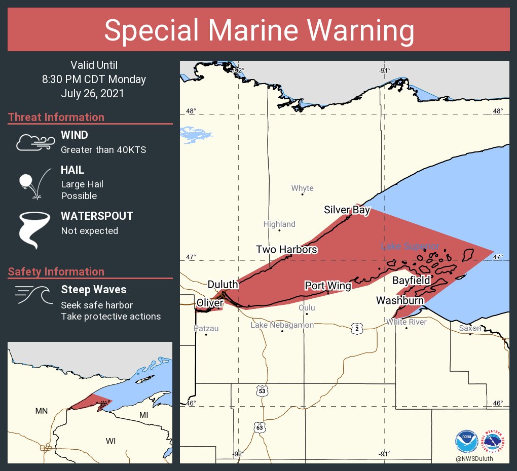 NWS Duluth on Twitter "Special Marine Warning including the Lake