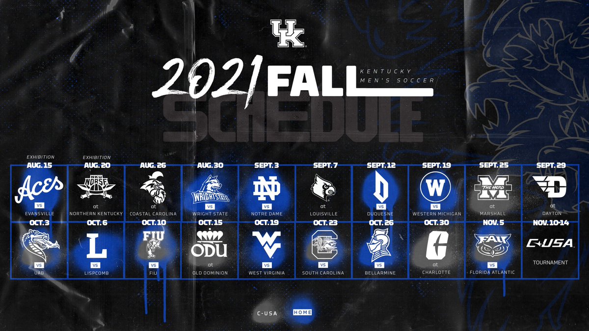 🚨 Admission to all 2021 UK soccer home matches will be 𝐅𝐑𝐄𝐄 🚨

Full details about the Kentucky men’s soccer fall 2021 schedule are now available on UKathletics.com. #WeAreUK 

📄 bit.ly/2UIflff