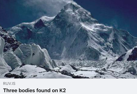 Islande24's tweet photo. Le corps de l'alpiniste islandais John Snorri a été retrouvé, ainsi que ceux de deux de ses compagnons 🙏. Ils avaient disparus en février 2021. https://t.co/T4WLW1GMFk